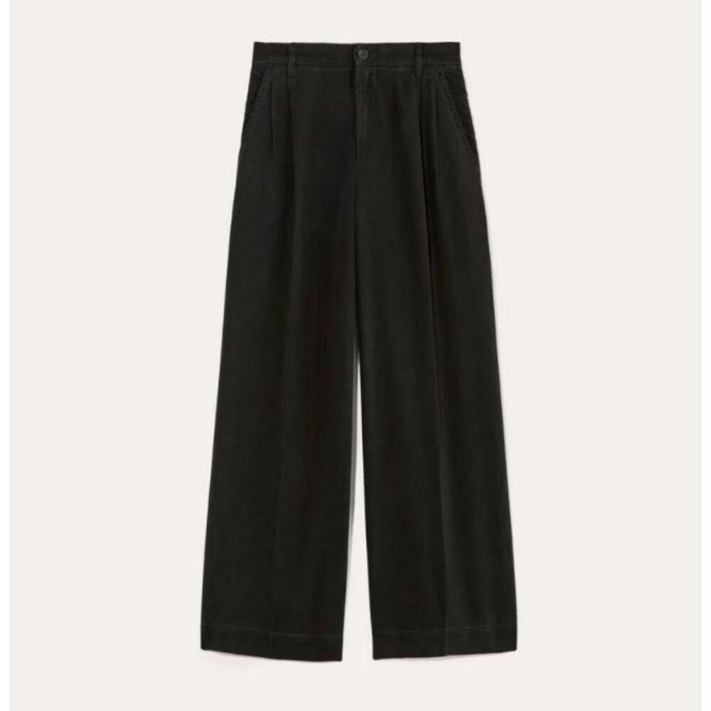 Everlane The Trouser In Buttersoft Cotton Pleated Pants Black Size 2 NWT